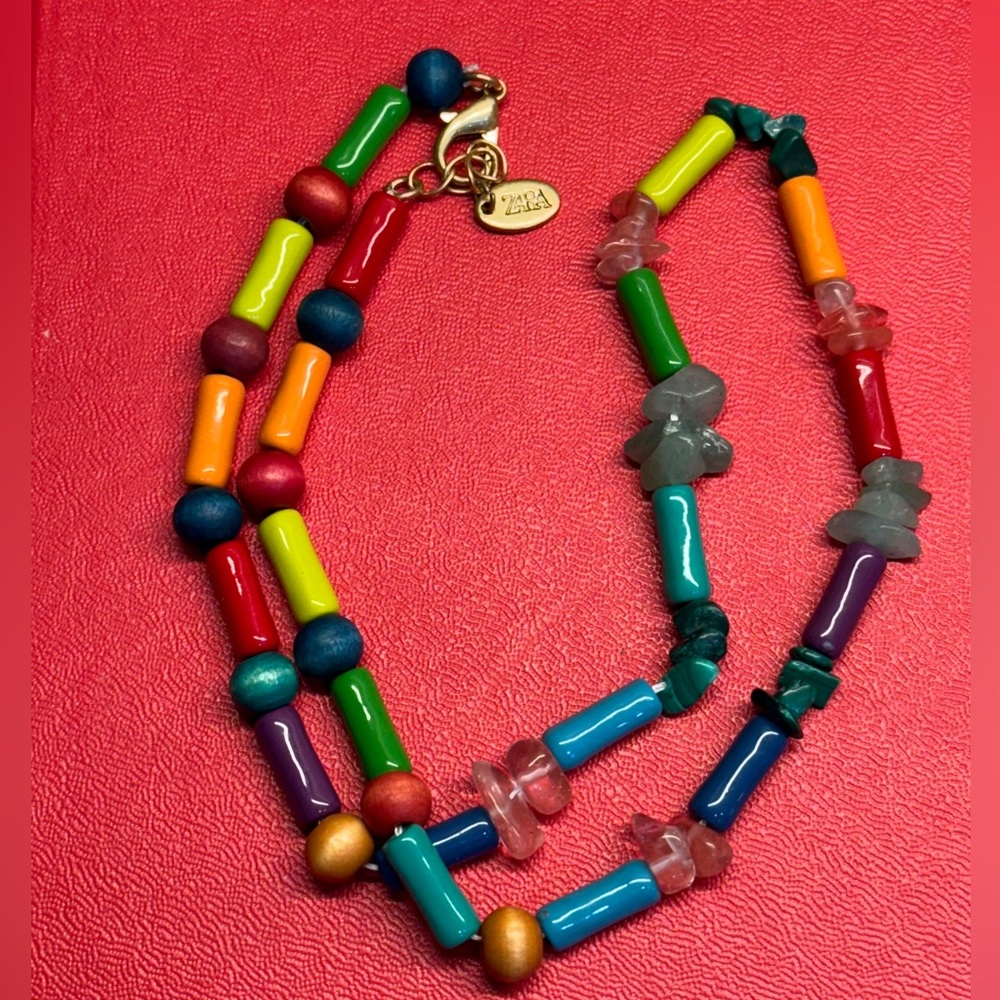 Zara Ceramic Bead and Gem Stone Necklace